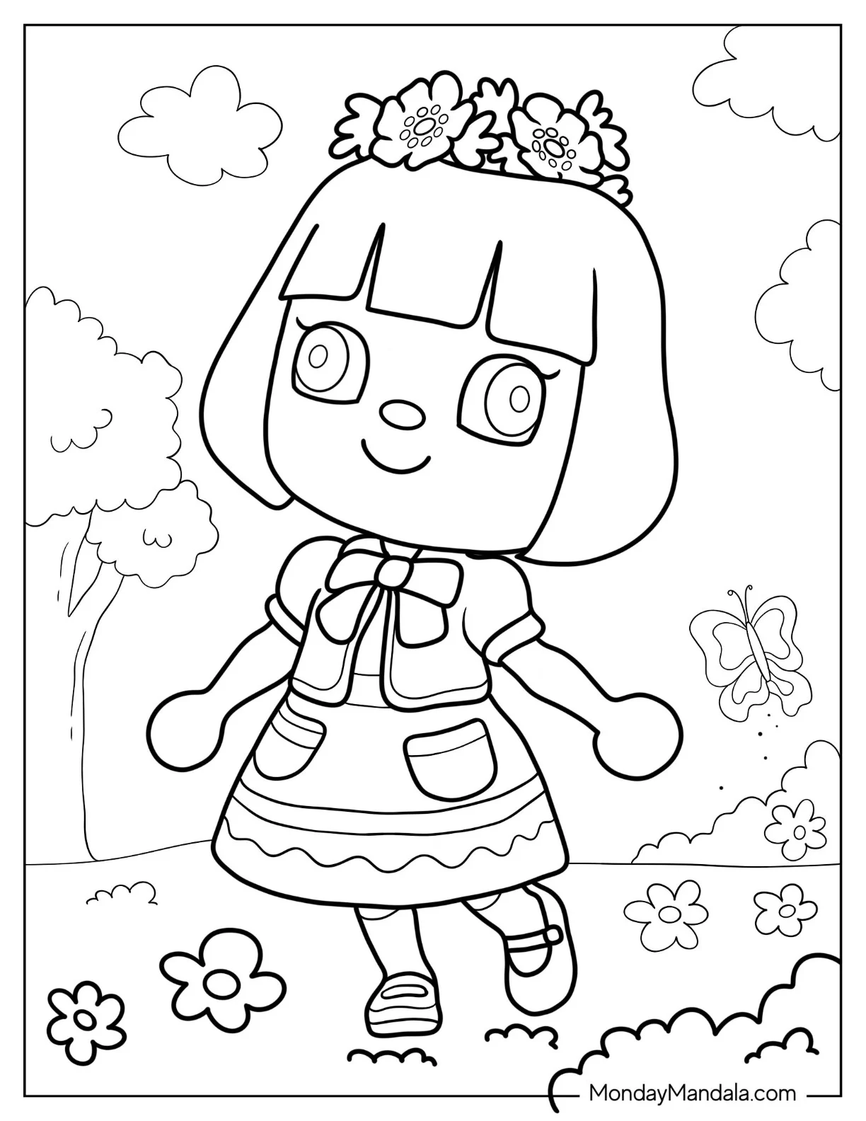 Animal Crossing Coloring Page Of Villager With Flower Crown coloring page — printable line art