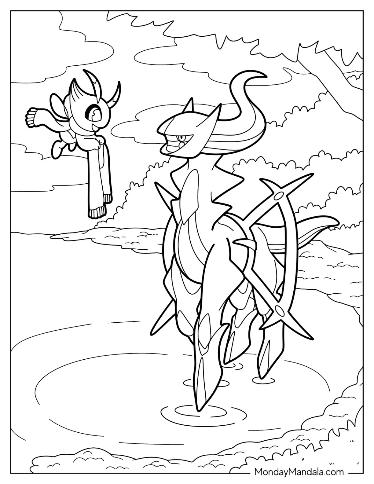 Celebi Talking To Arceus Coloring Page coloring page
