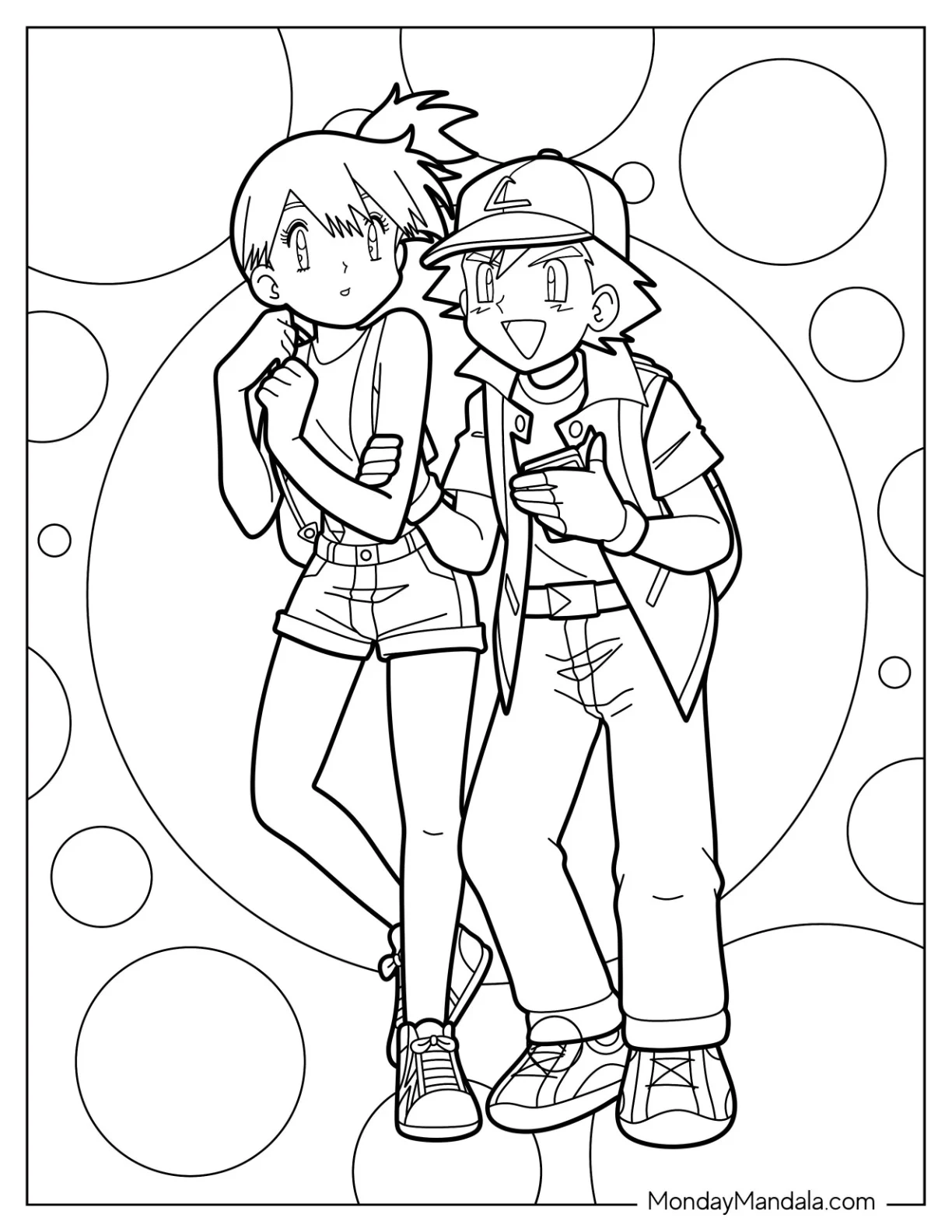 Ash Ketchum Coloring Page Holding Misty's Arm coloring page