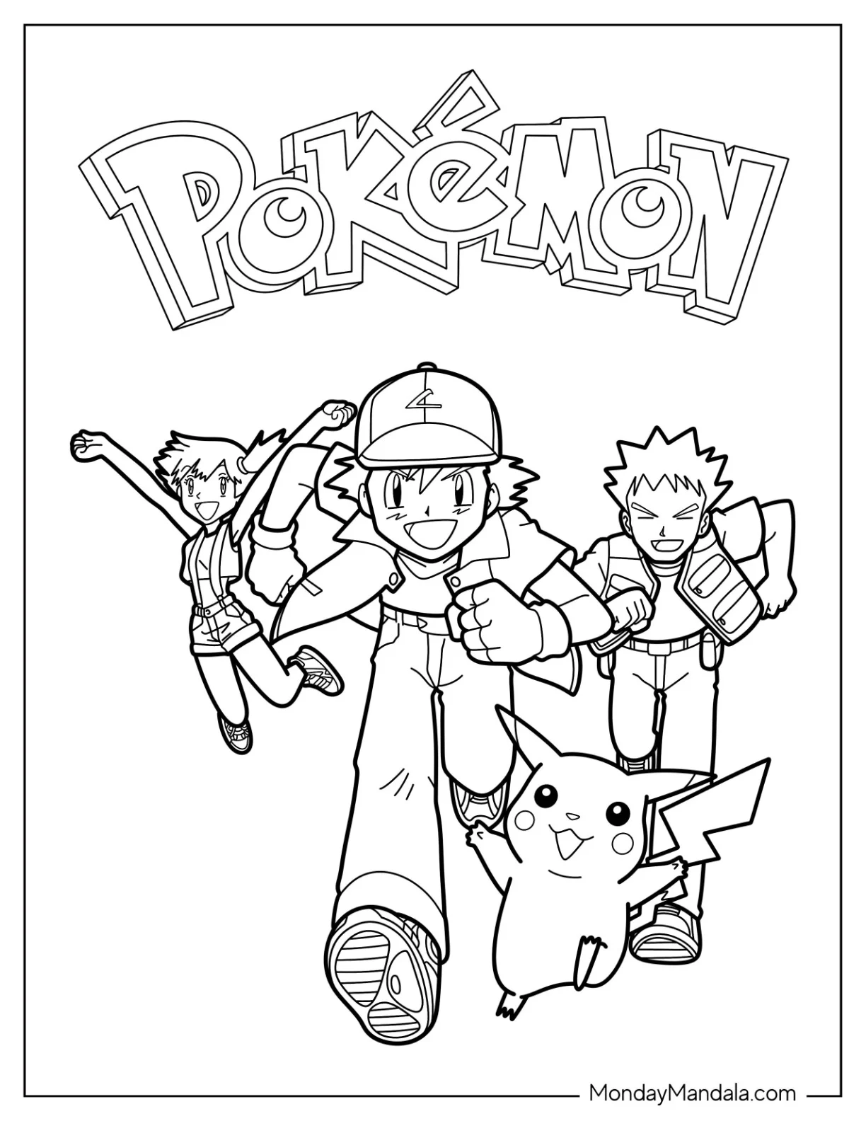 Ash Ketchum Coloring Page Of Pokemon Poster With Misty, Brock, And Pikachu coloring page