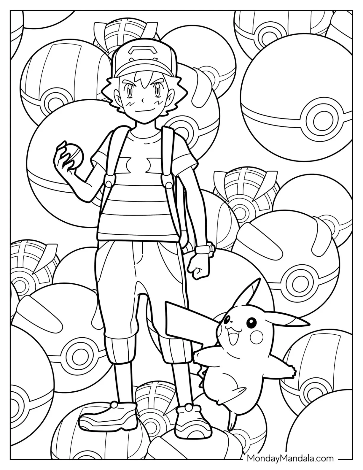 Ash Ketchum Coloring Page With Pikachu coloring page