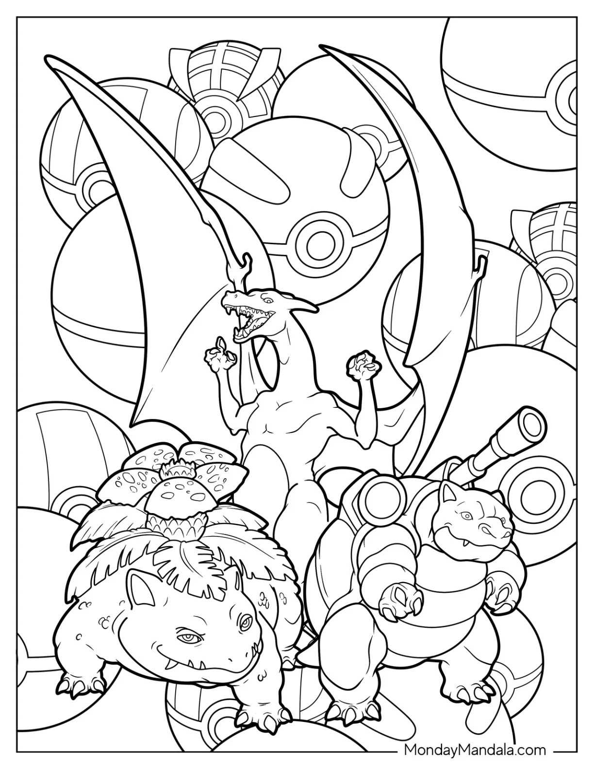 Blastoise Coloring Page, Charizard, And Venusaur coloring page — printable line art