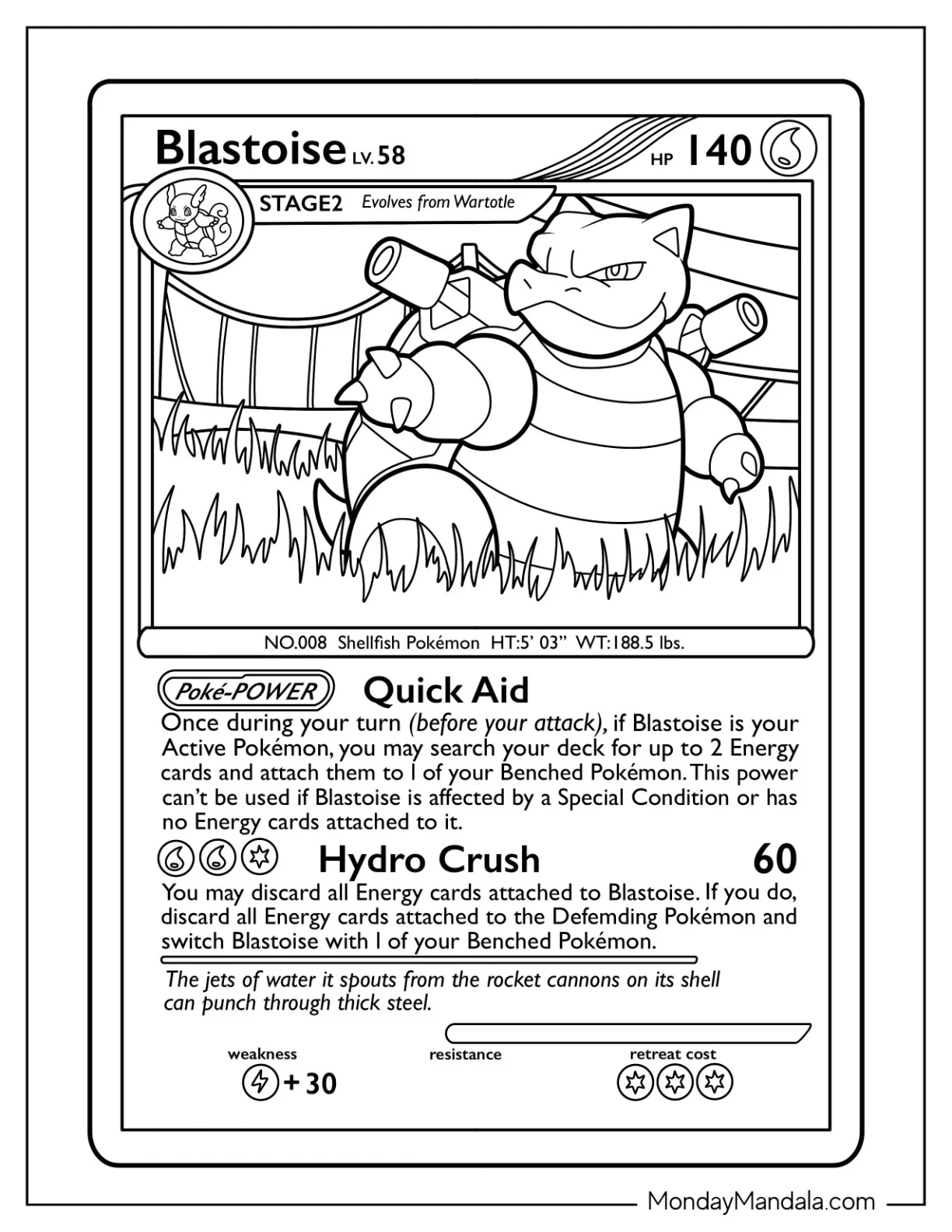 Blastoise Coloring Page Quick Aid Pokemon Card coloring page — printable line art