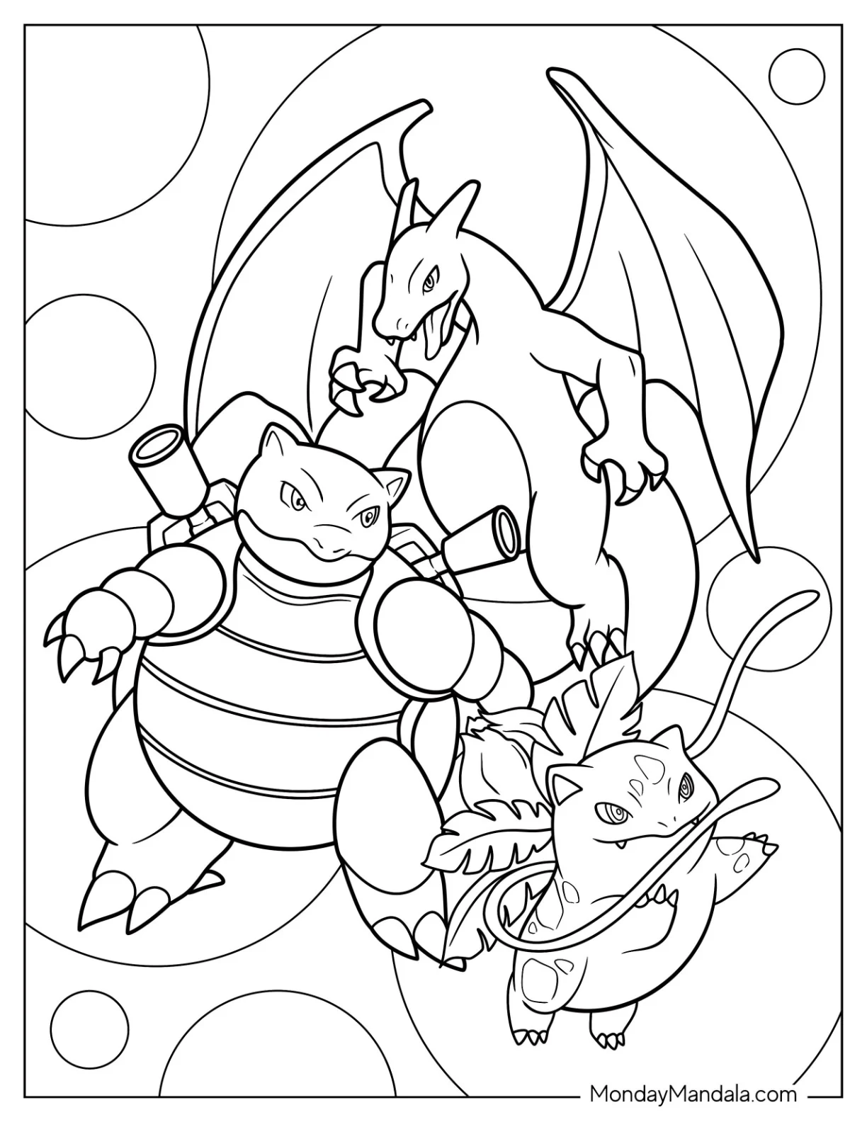 Blastoise Coloring Page With Charizard And Bulbasaur coloring page