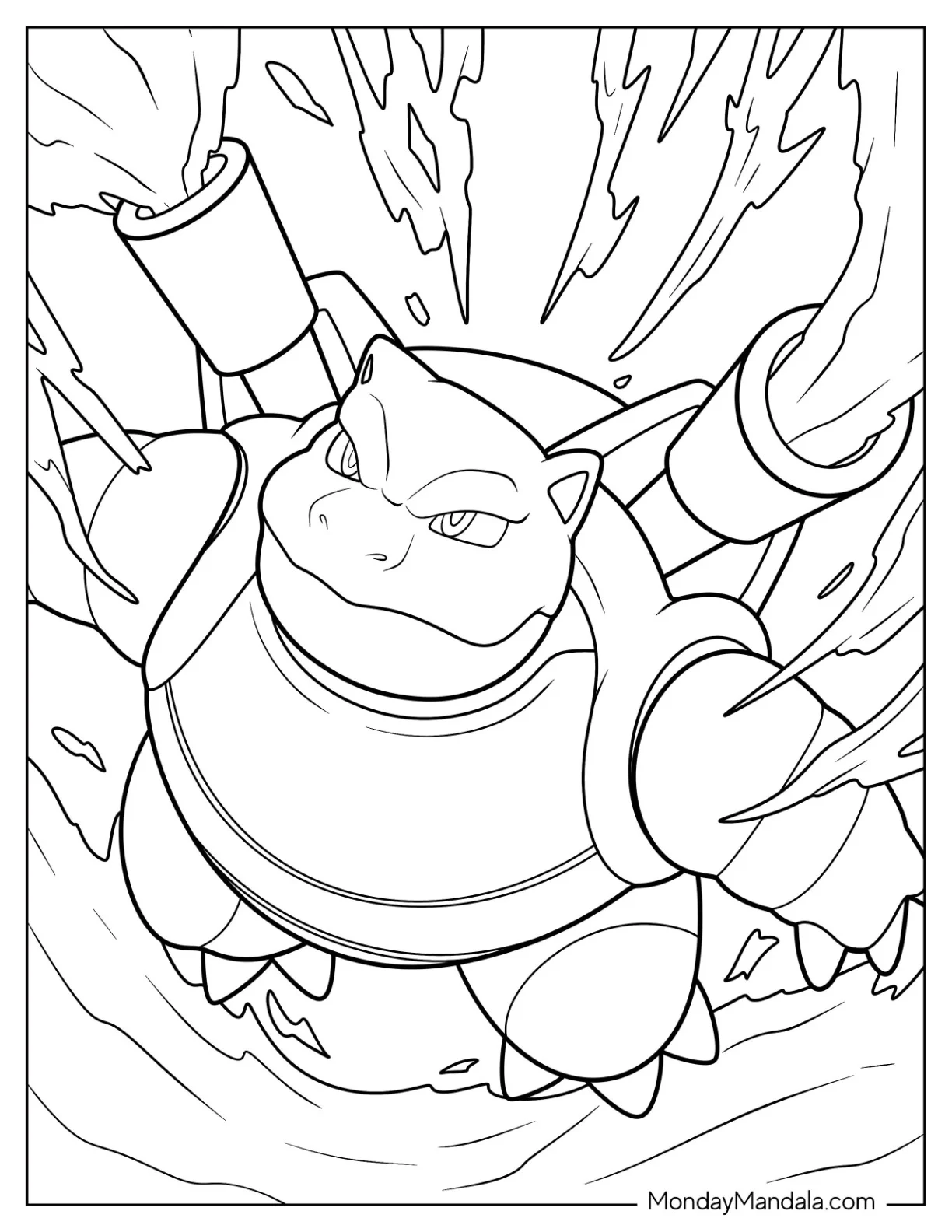 Close Up Of Blastoise Coloring Page Blasting Water coloring page — printable line art