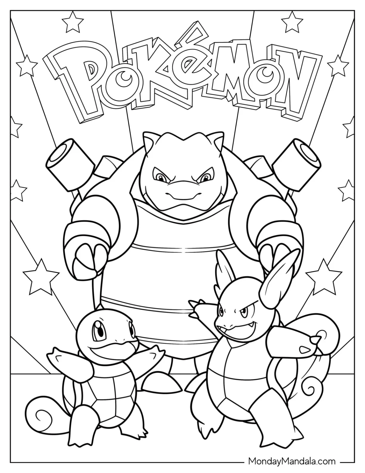 Pokemon Blastoise Coloring Page, Wartortle, And Squirtle Pokemon Poster coloring page