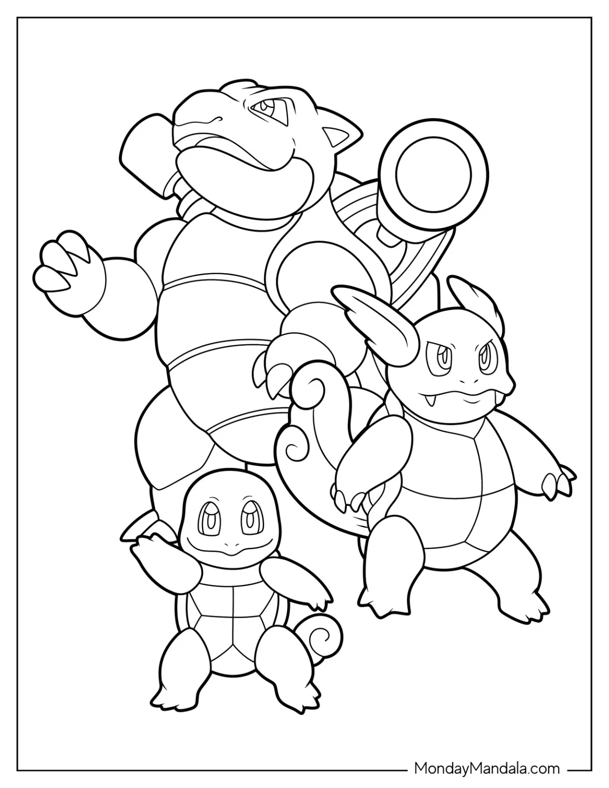 Squirtle, Wartortle, And Blastoise Coloring Page Evolution coloring page