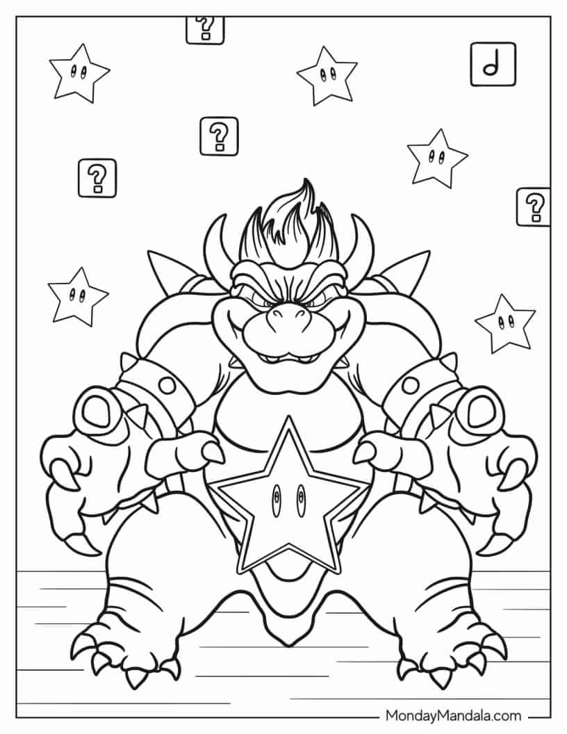 Bowser Holding Super Star coloring page
