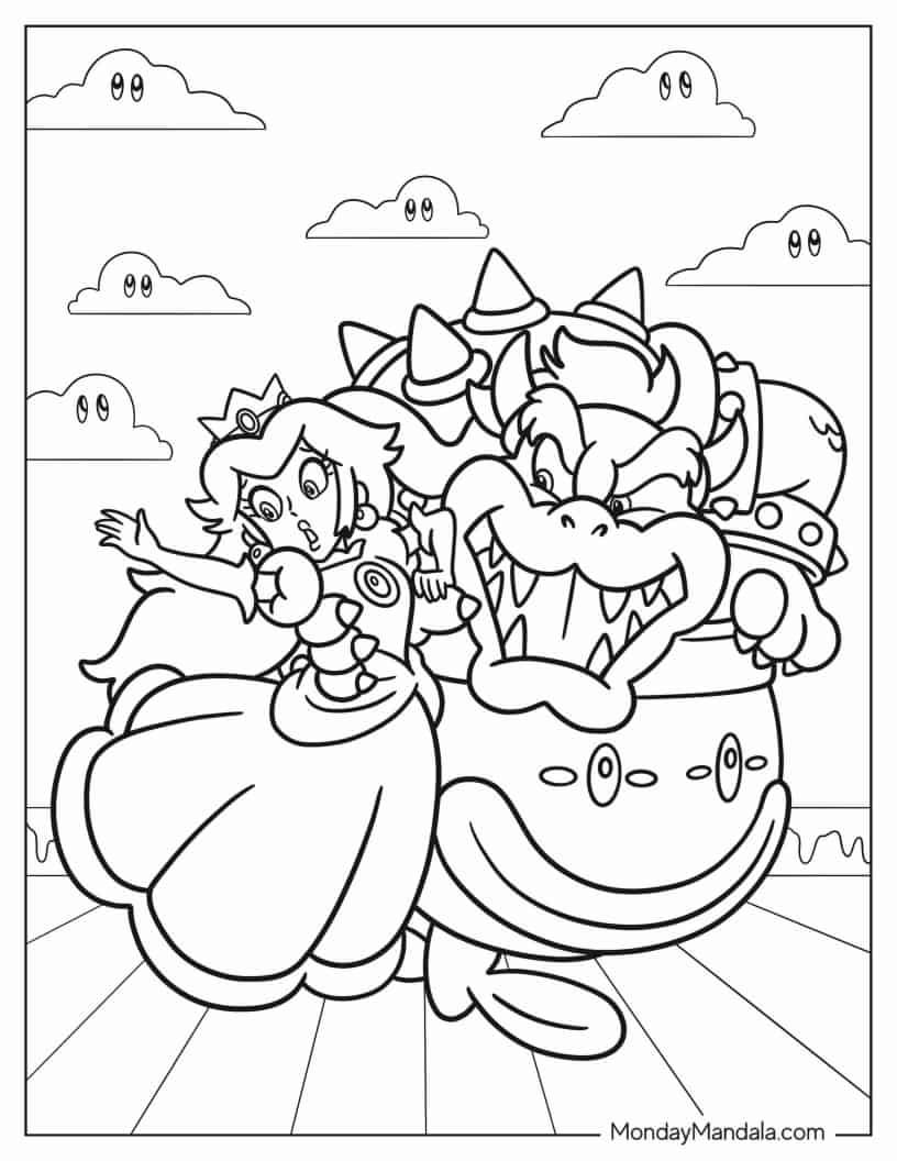 Bowser Kidnapping Princess Peach coloring page
