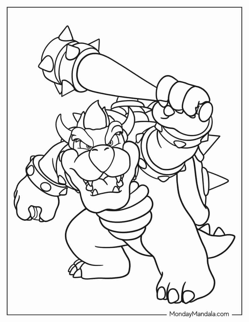 Bowser Wielding Club coloring page
