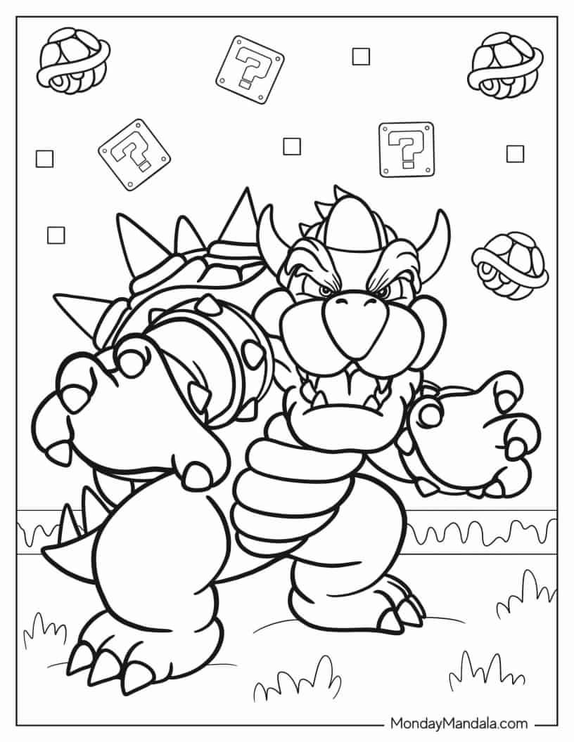 Coloring Page Of Bowser With Turtle Shells coloring page