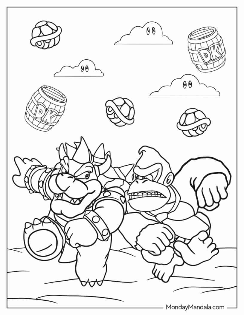 Donkey Kong And Boswer To Color coloring page