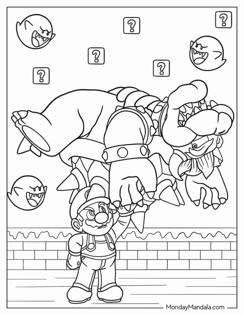 Super Smash Bros Of Mario Holding Up Bowser coloring page
