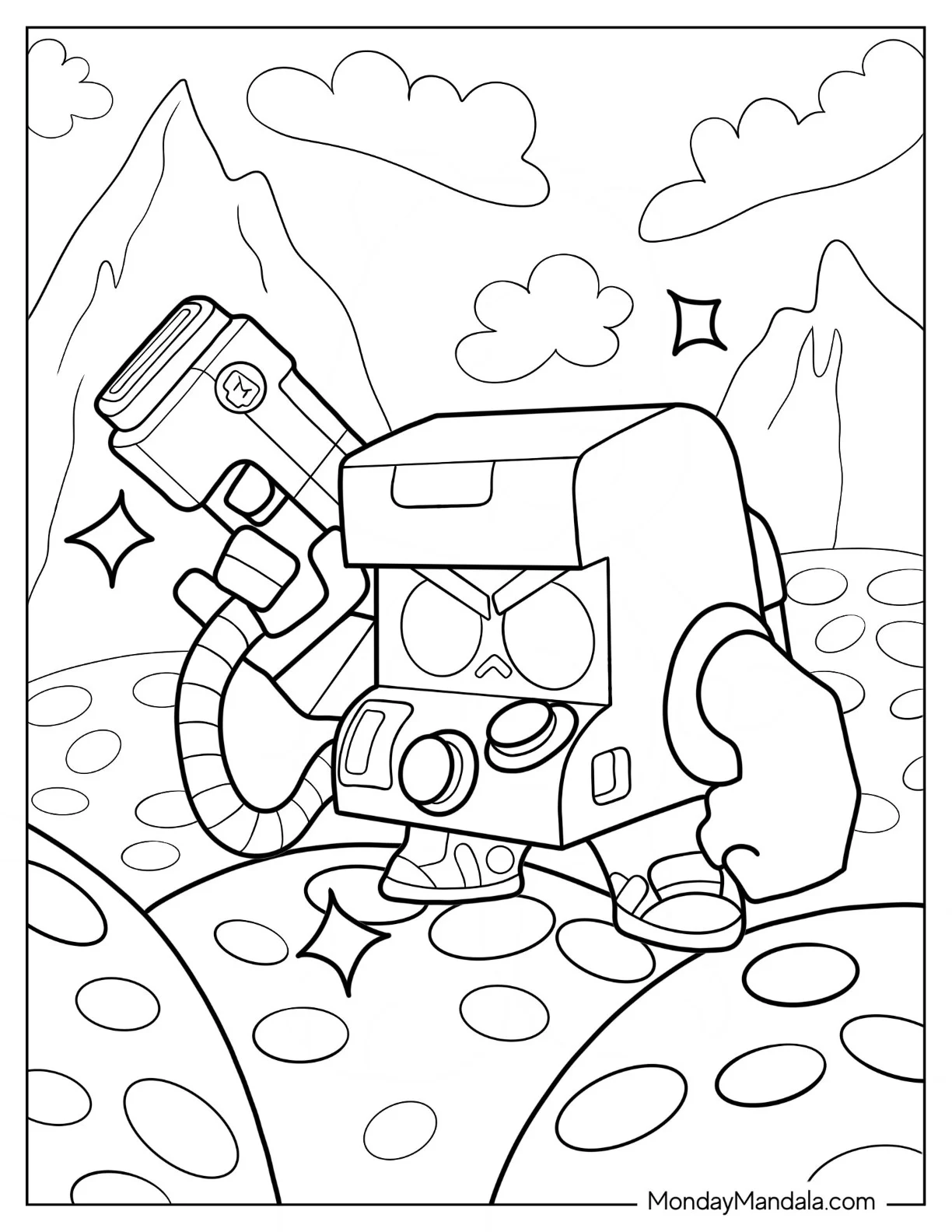 Brawl Stars Coloring Page Of Angry 8 Bit Holding Up Gun coloring page