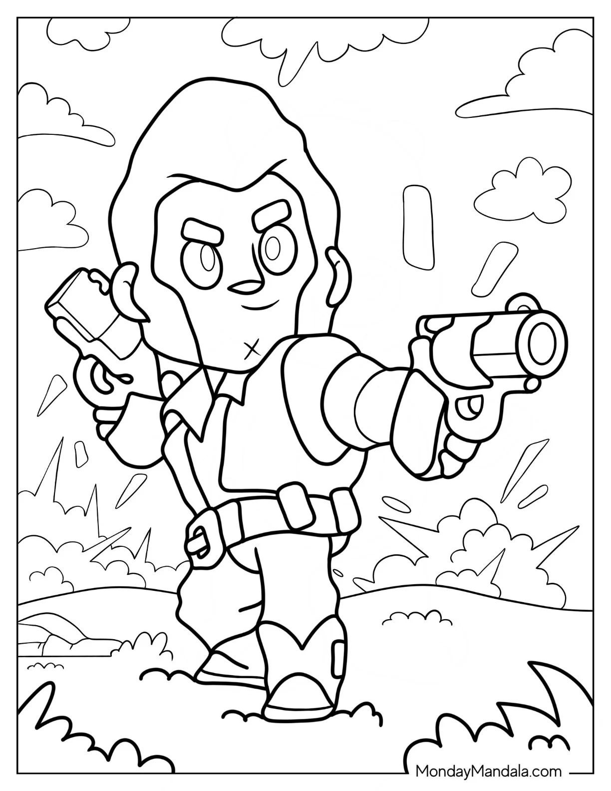 Brawl Stars Coloring Page Of Colt Smirking While Pointing Gun coloring page