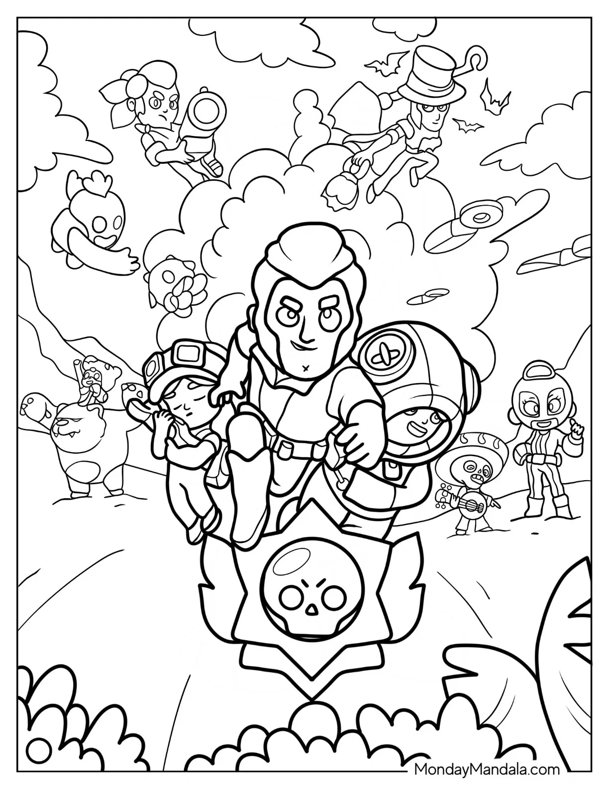 Brawl Stars Coloring Page Of Colt With Other Brawlers coloring page — printable line art