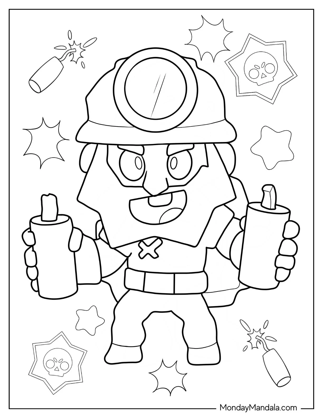 Brawl Stars Coloring Page Of Dynamike Holding Dynamites coloring page