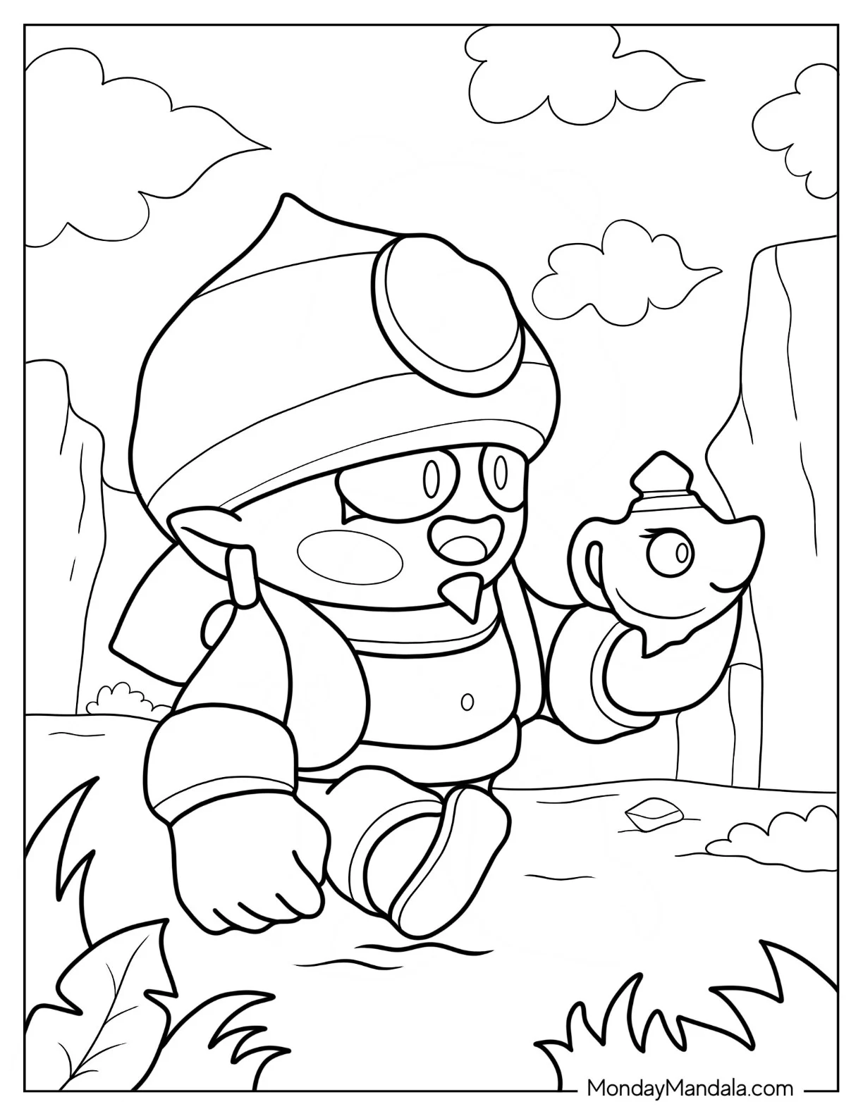 Brawl Stars Coloring Page Of Gene Holding Magical Lamp coloring page