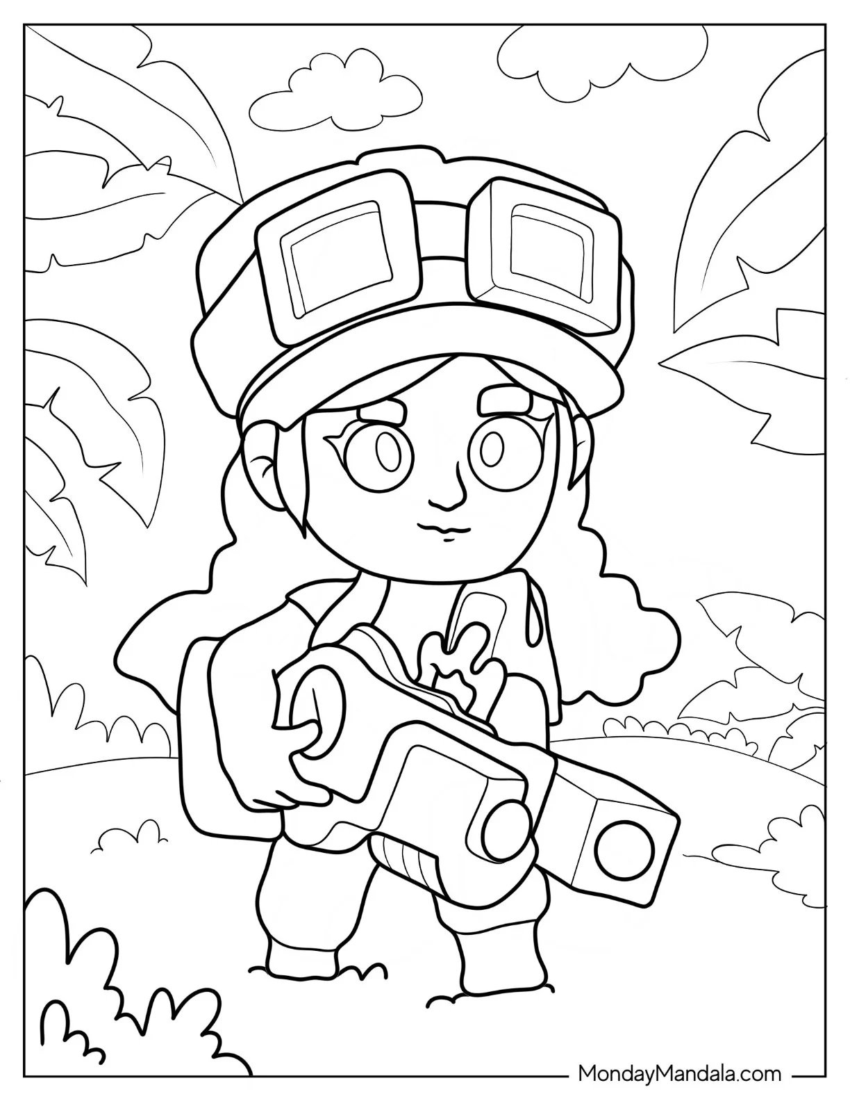 Brawl Stars Coloring Page Of Kawaii Jessie Carrying Her Gun coloring page