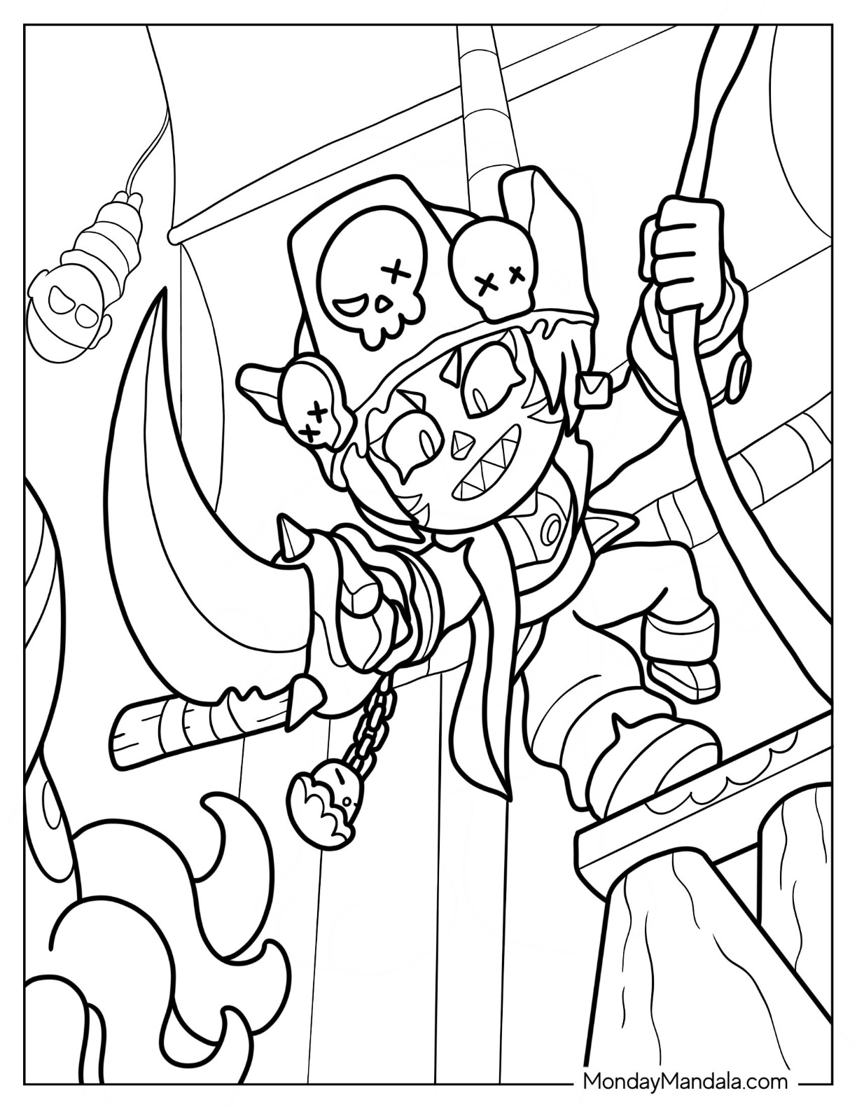 Brawl Stars Coloring Page Of Scary Cursed Pirate Holding Sword On Ship coloring page