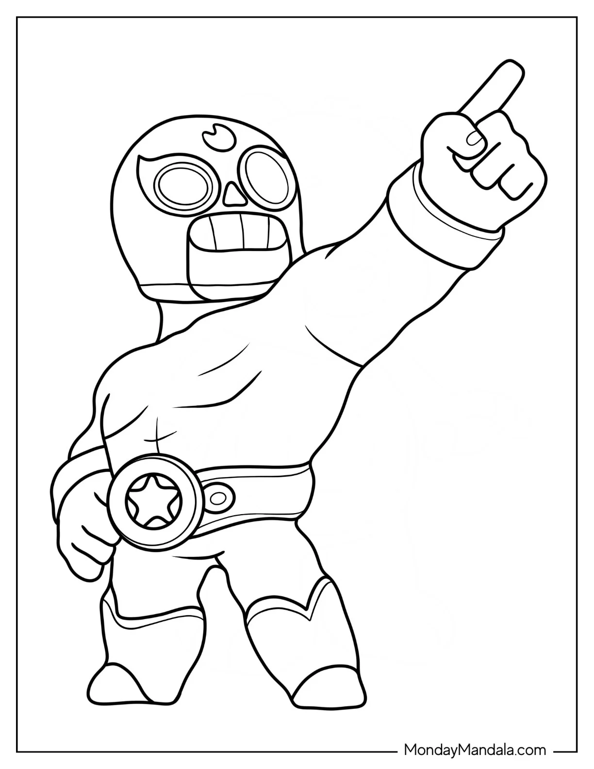 Brawl Stars Coloring Page Of Simple El Primo Pointing Up For Kids coloring page