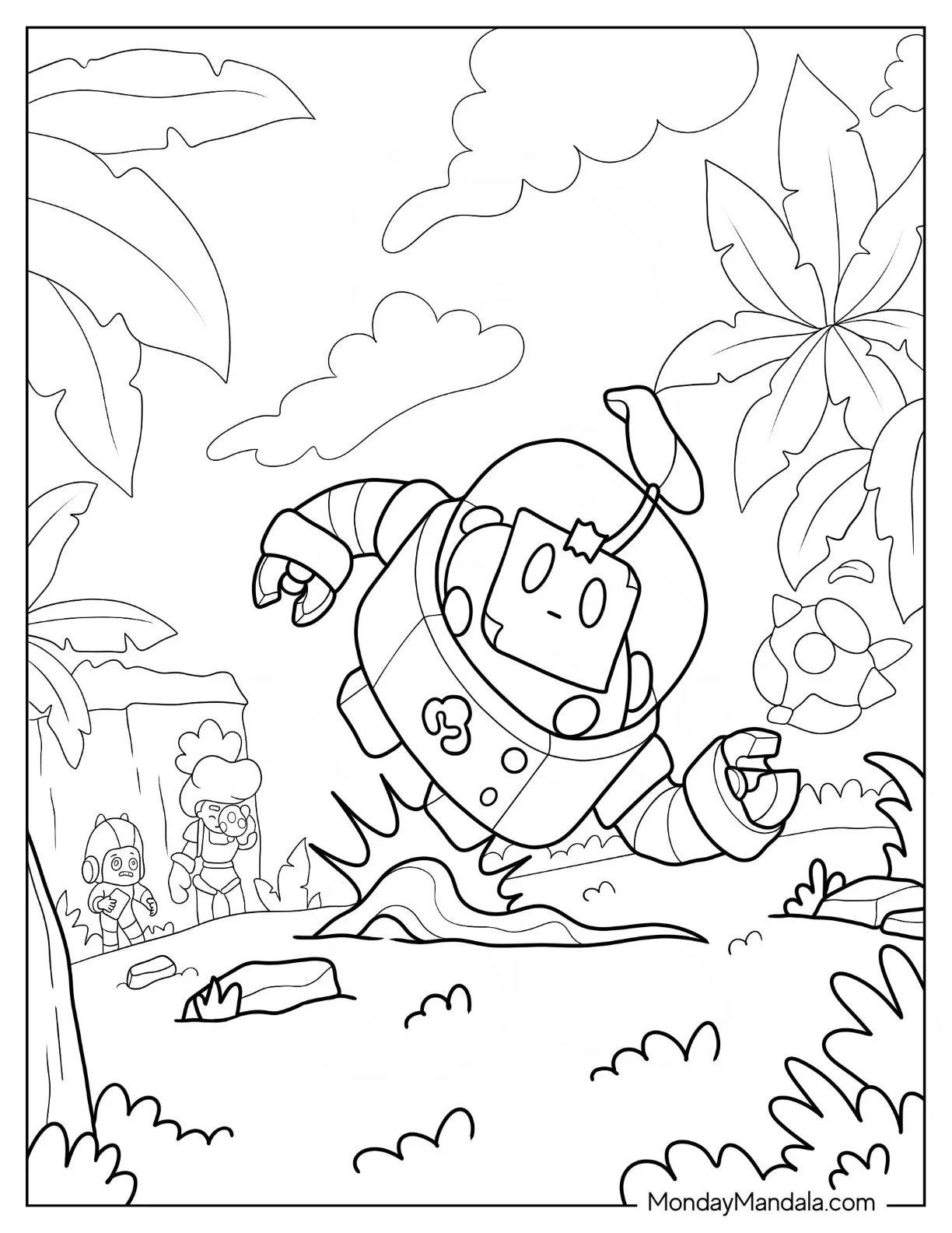 Brawl Stars Coloring Page Of Sprout Running Away From Rosa coloring page