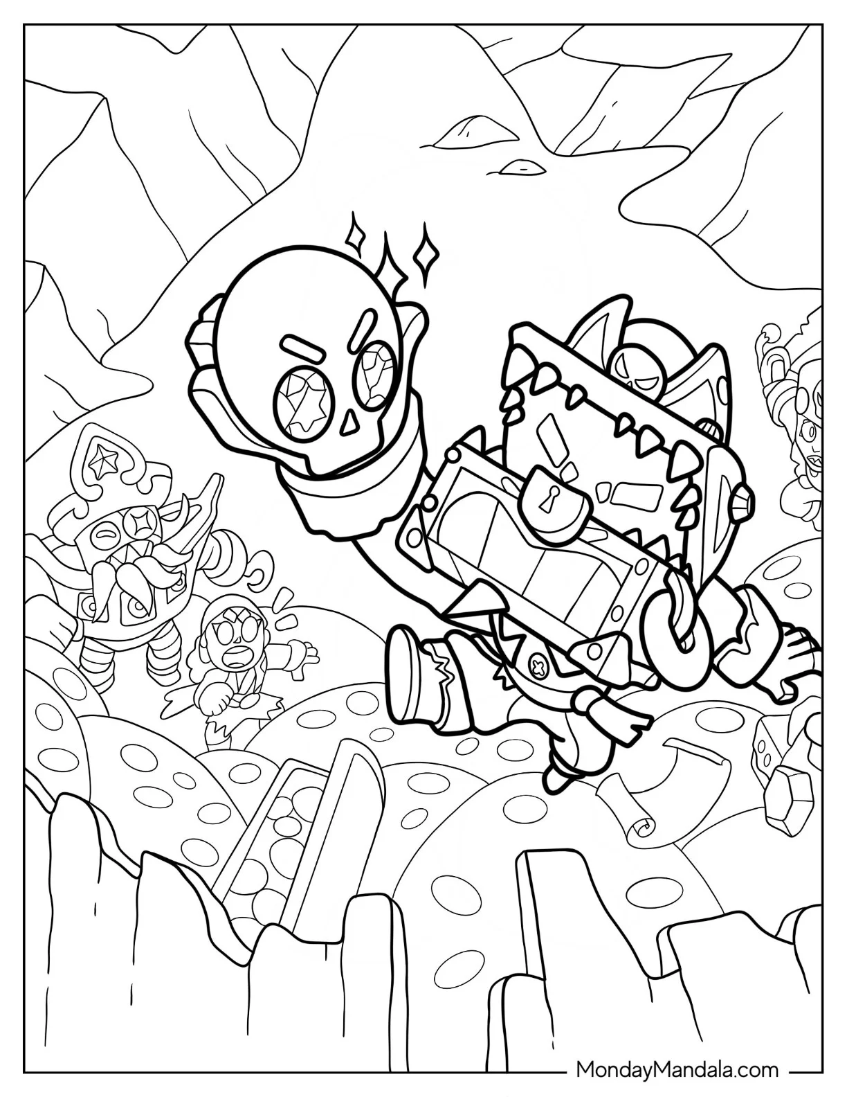 Brawl Stars Coloring Page Of Sunken Chest Holding Up Gold Orb coloring page
