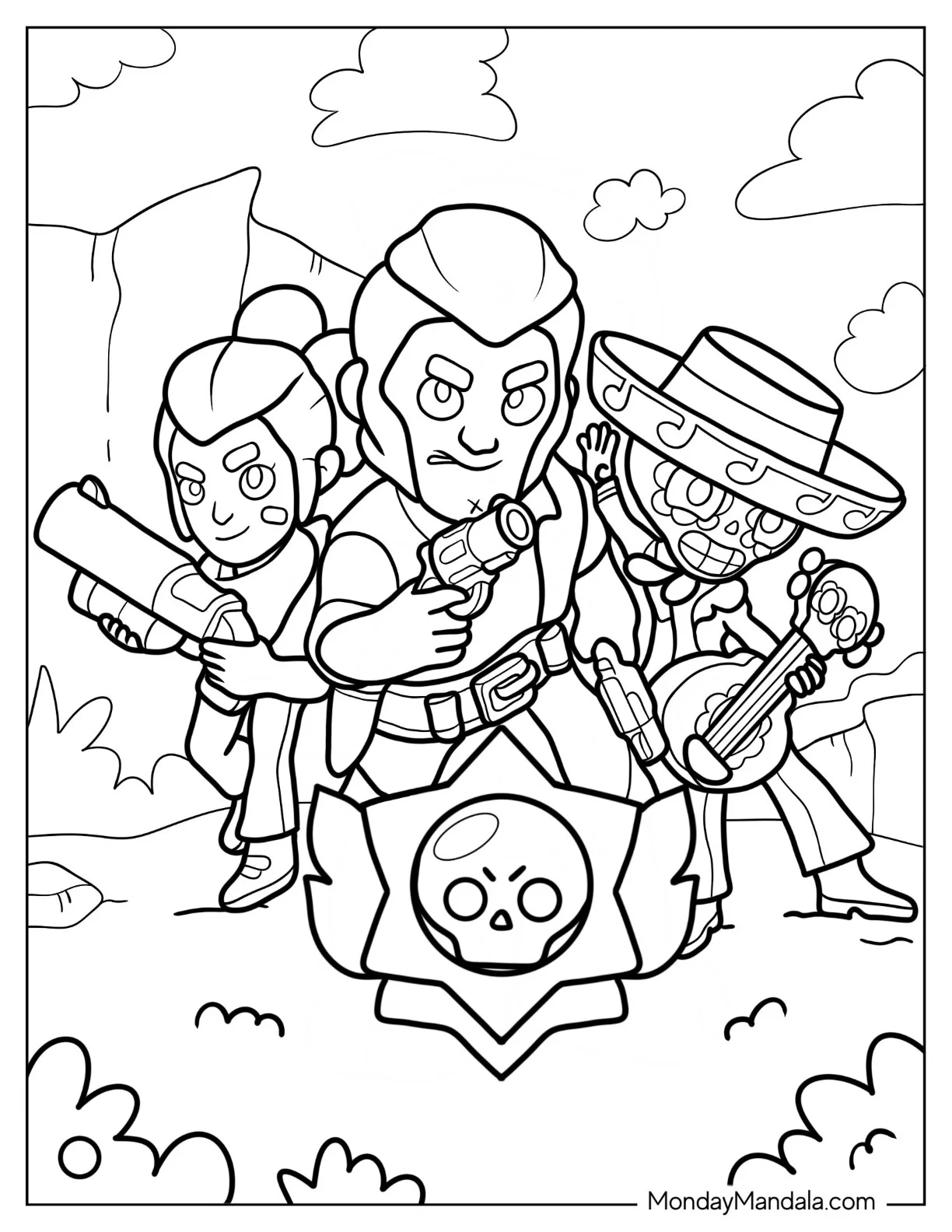 Colt, Shelly, And Poco Brawl Stars Coloring Page coloring page — printable line art