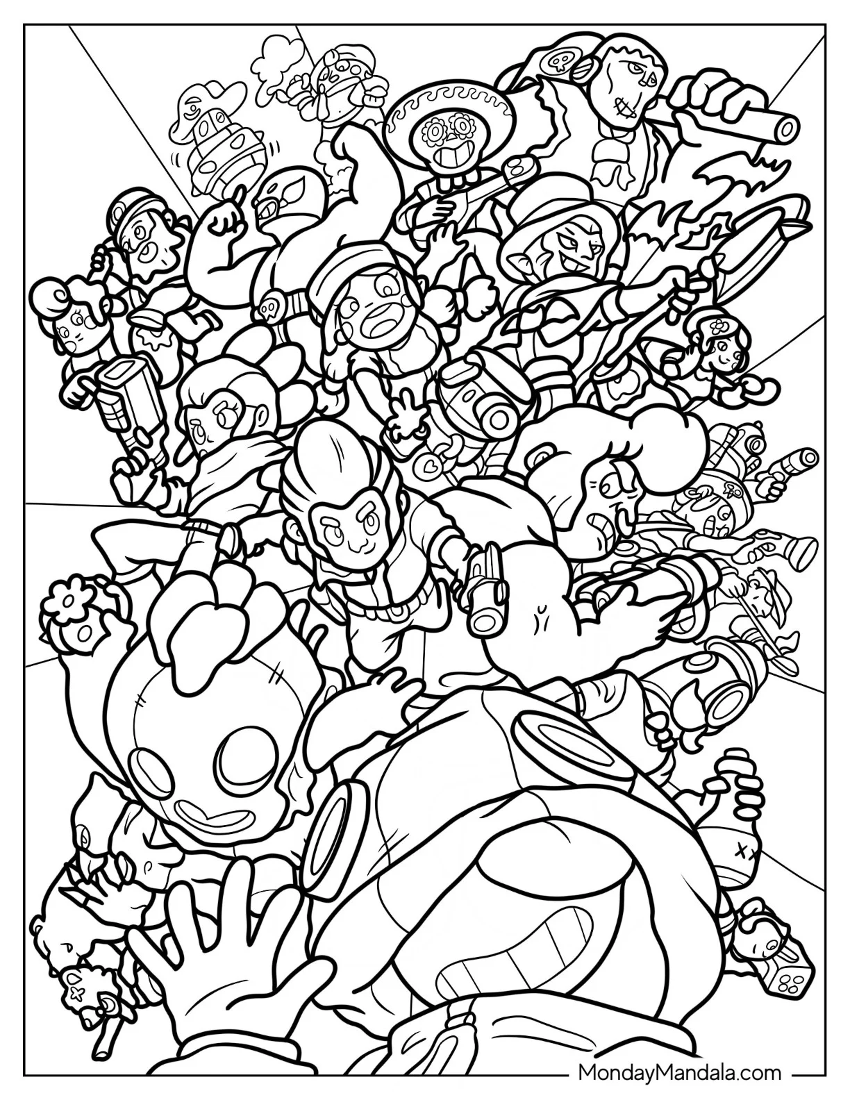 Detailed Brawl Stars Coloring Page Of Brawlers coloring page — printable line art