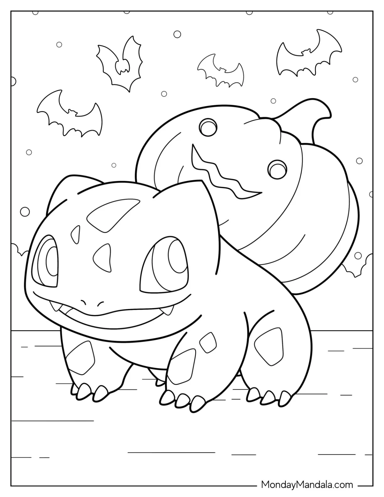 Bulbasaur Coloring Page Carrying Jack O Lantern On Halloween coloring page