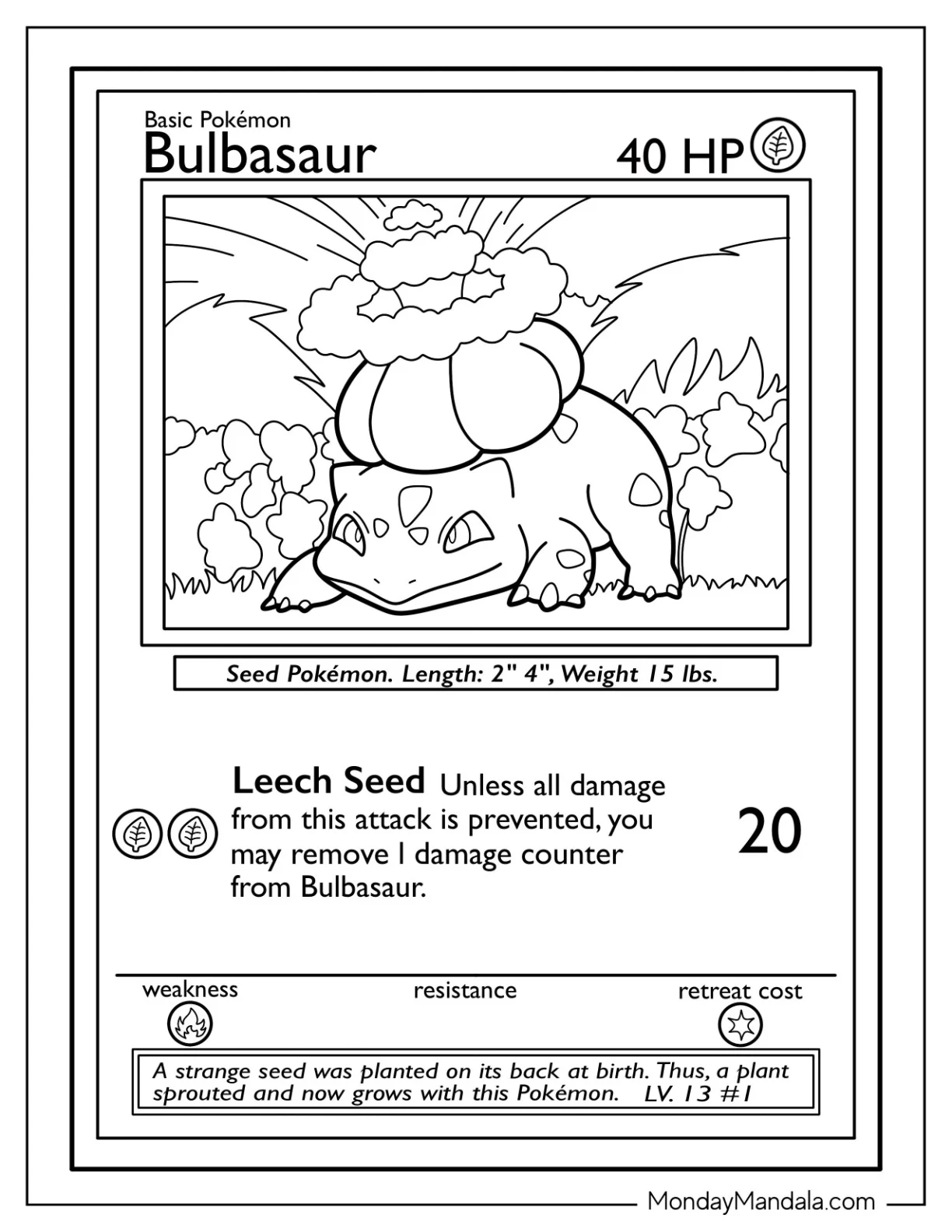 Bulbasaur Coloring Page Pokemon Card Leech Seed Attack coloring page — printable line art
