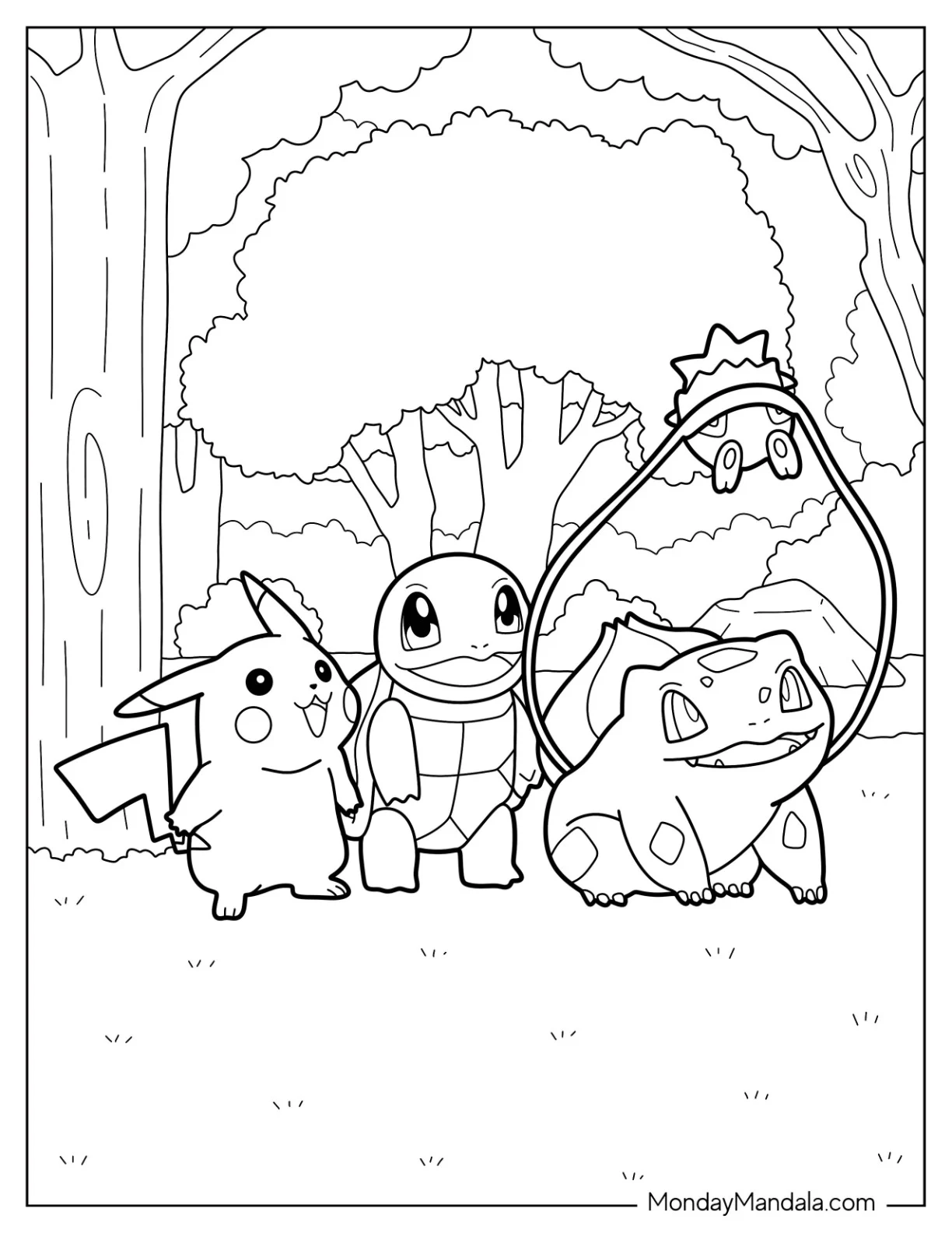 Bulbasaur Coloring Page Showing Togepi To Pikachu And Squirtle coloring page