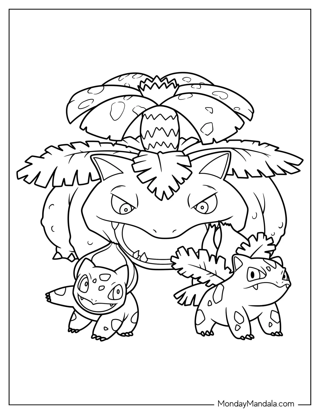Bulbasaur Coloring Page With Ivysaur, And Venusaur Evolution coloring page