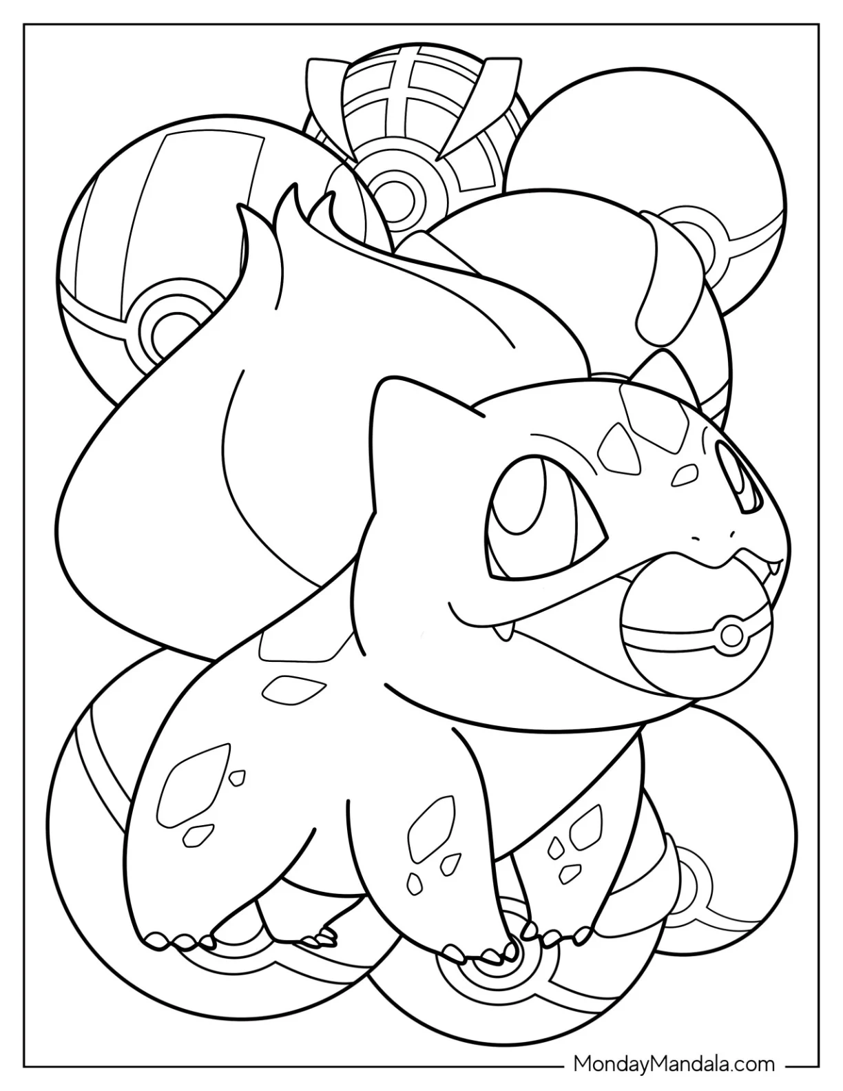 Bulbasaur Coloring Page With Pokeballs coloring page