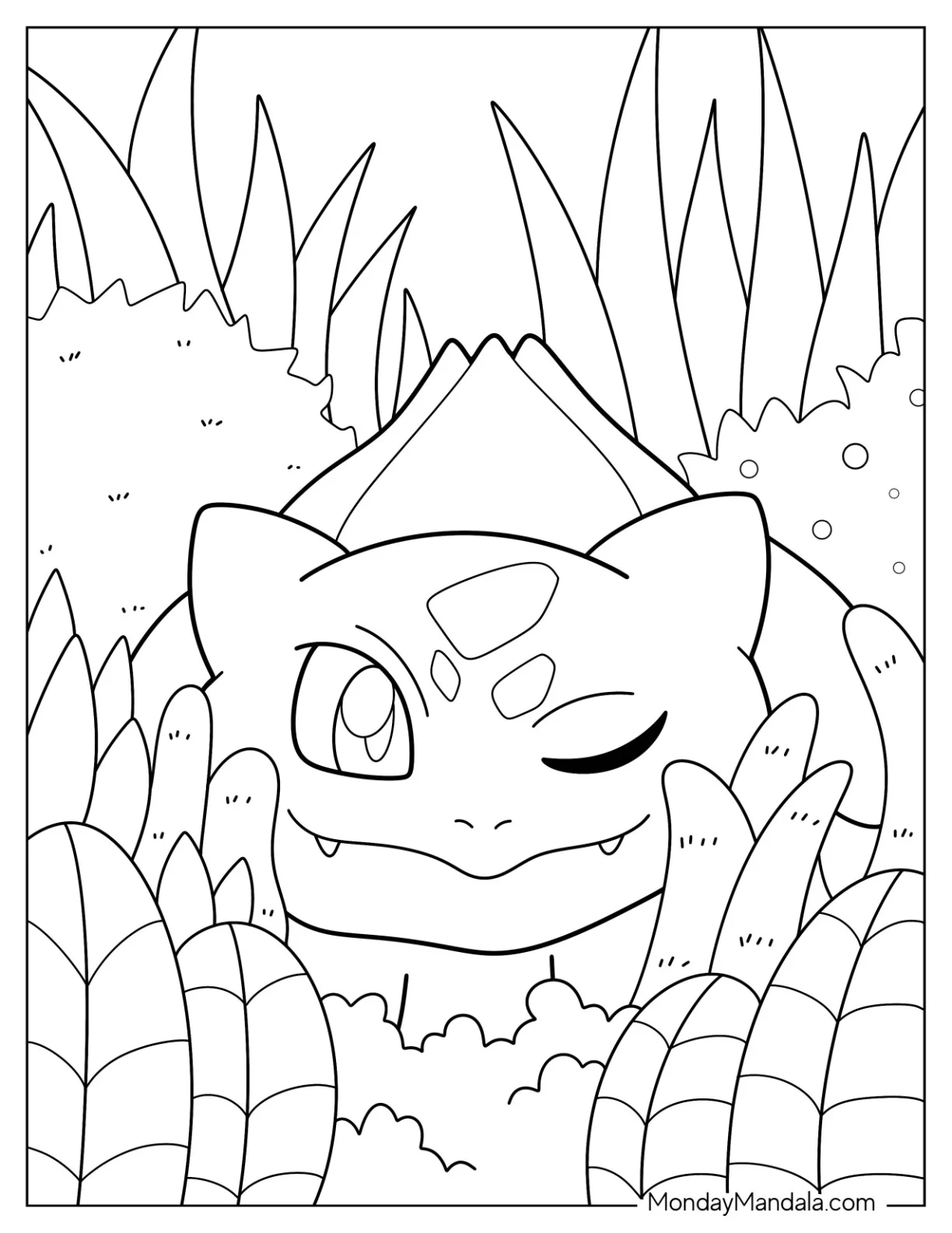 Easy Winking Bulbasaur Coloring Page For Kids coloring page