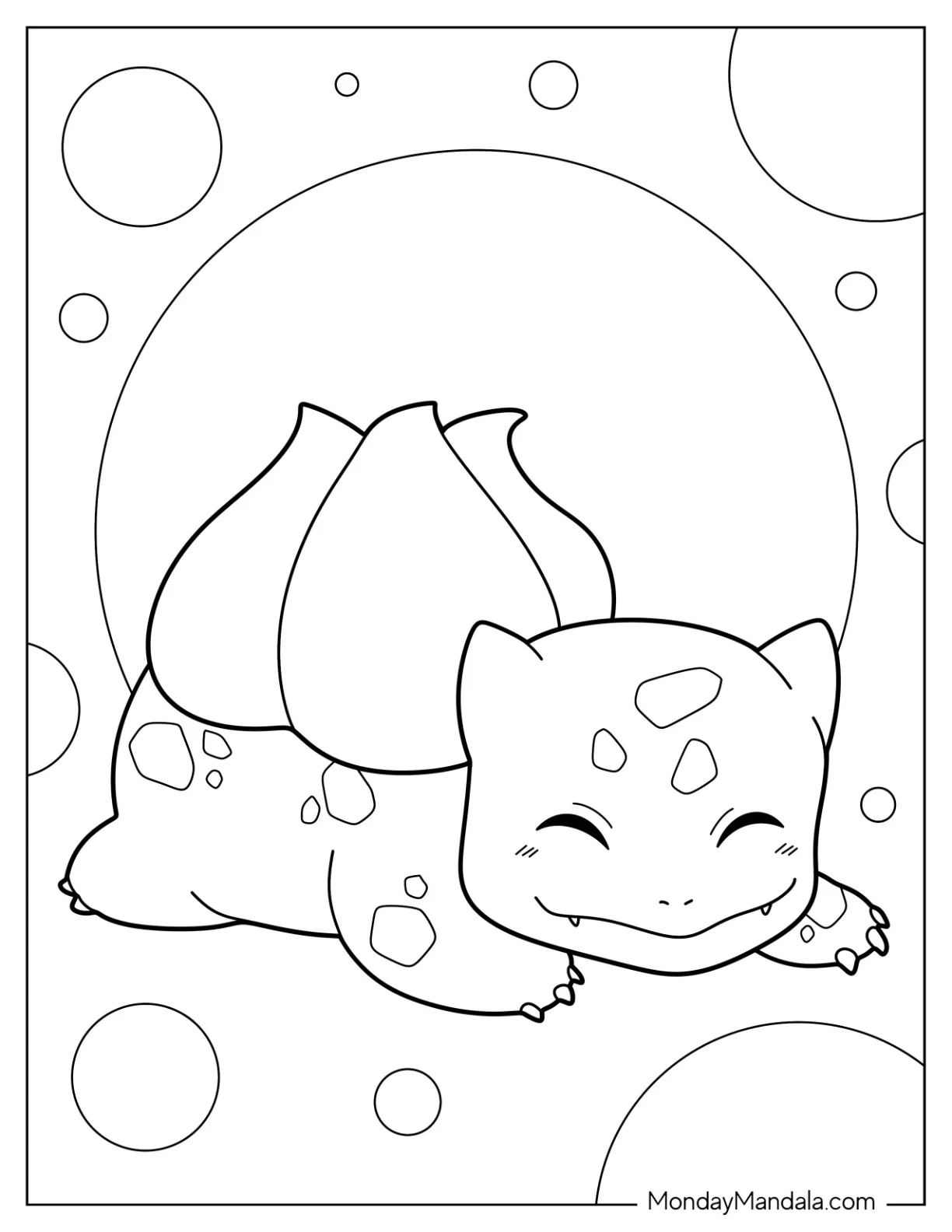 Kawaii Sleeping Bulbasaur Coloring Page coloring page
