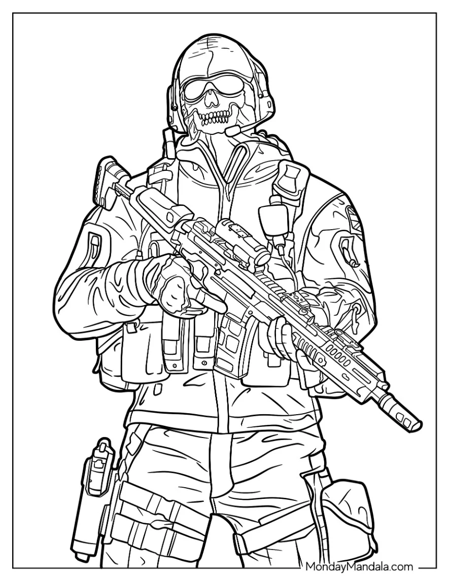 Call Of Duty Coloring Page Of Detailed Simon Ghost  Riley coloring page