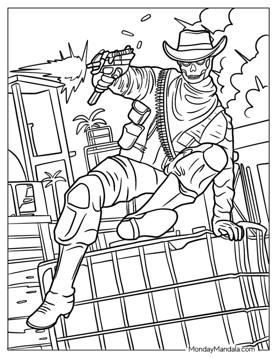 Call Of Duty Coloring Page Of Ghost Cowboy Shooting Gun coloring page
