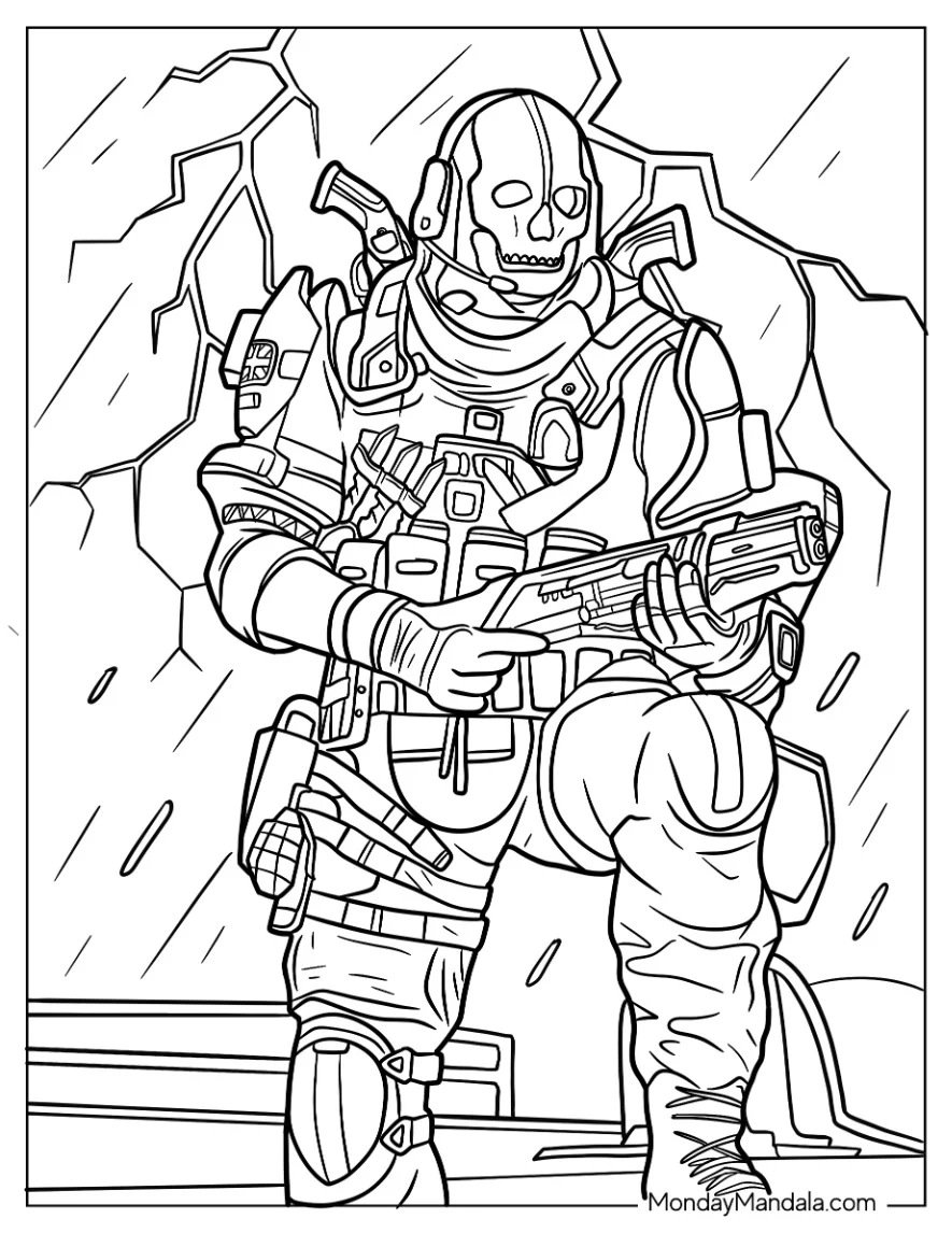 Call Of Duty Coloring Page Of Ghost Shooting In Storm coloring page
