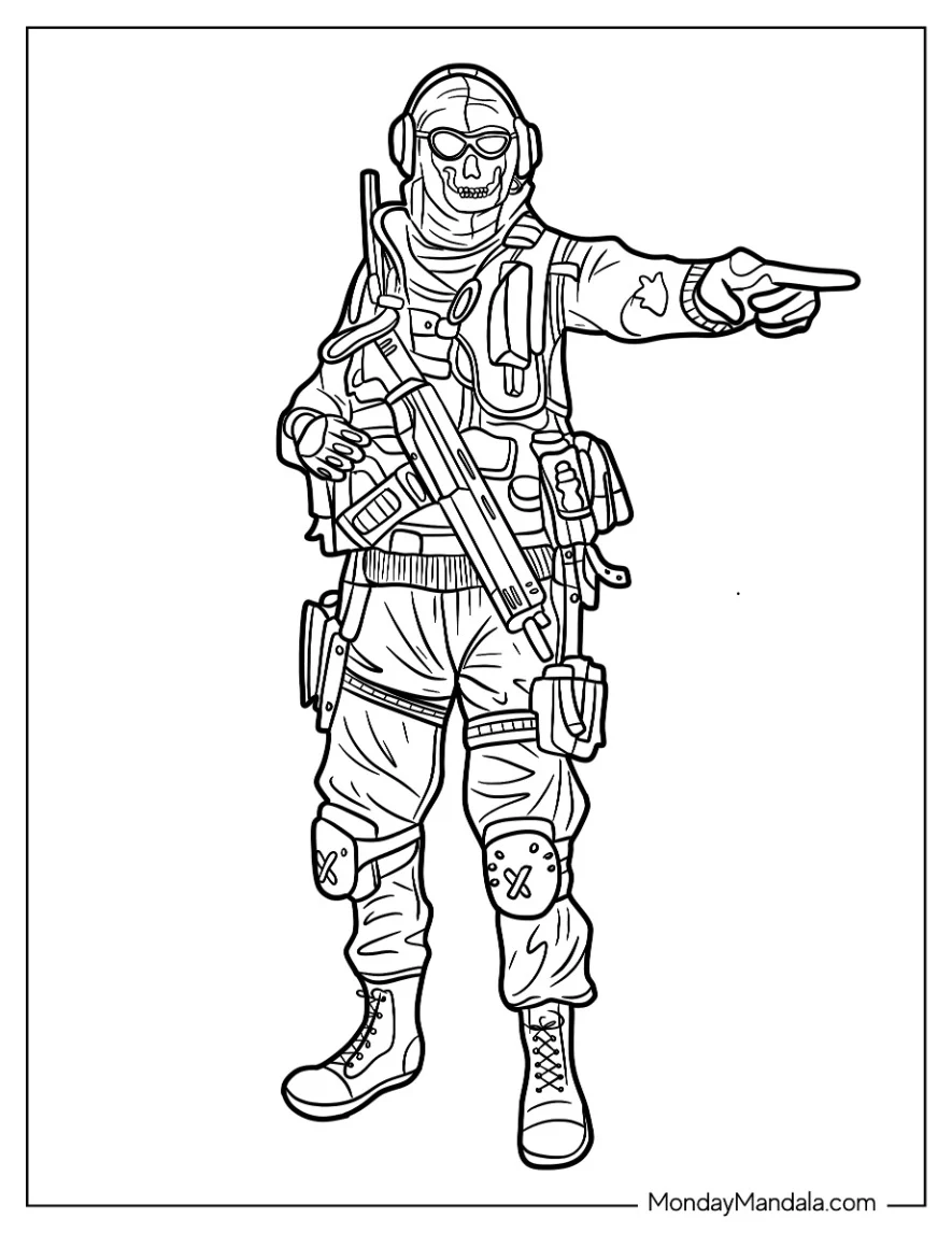 Call Of Duty Coloring Page Of Lieutenant Simon Ghost  Riley coloring page