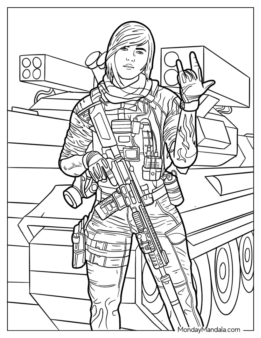 Call Of Duty Coloring Page Of Warcom Operator Mara coloring page