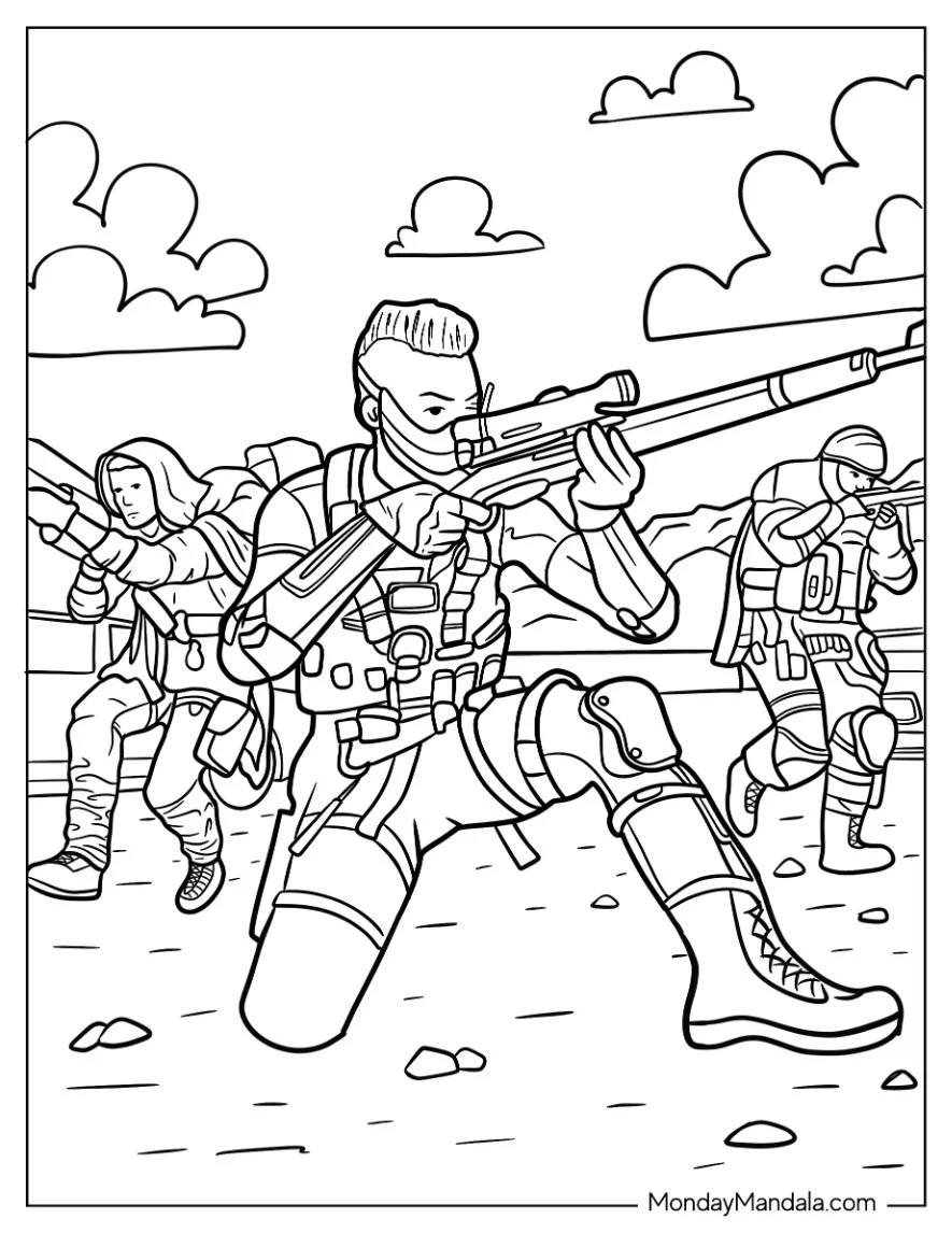 Call Of Duty Coloring Page Of Wraith Disruptor Holding Rifle coloring page