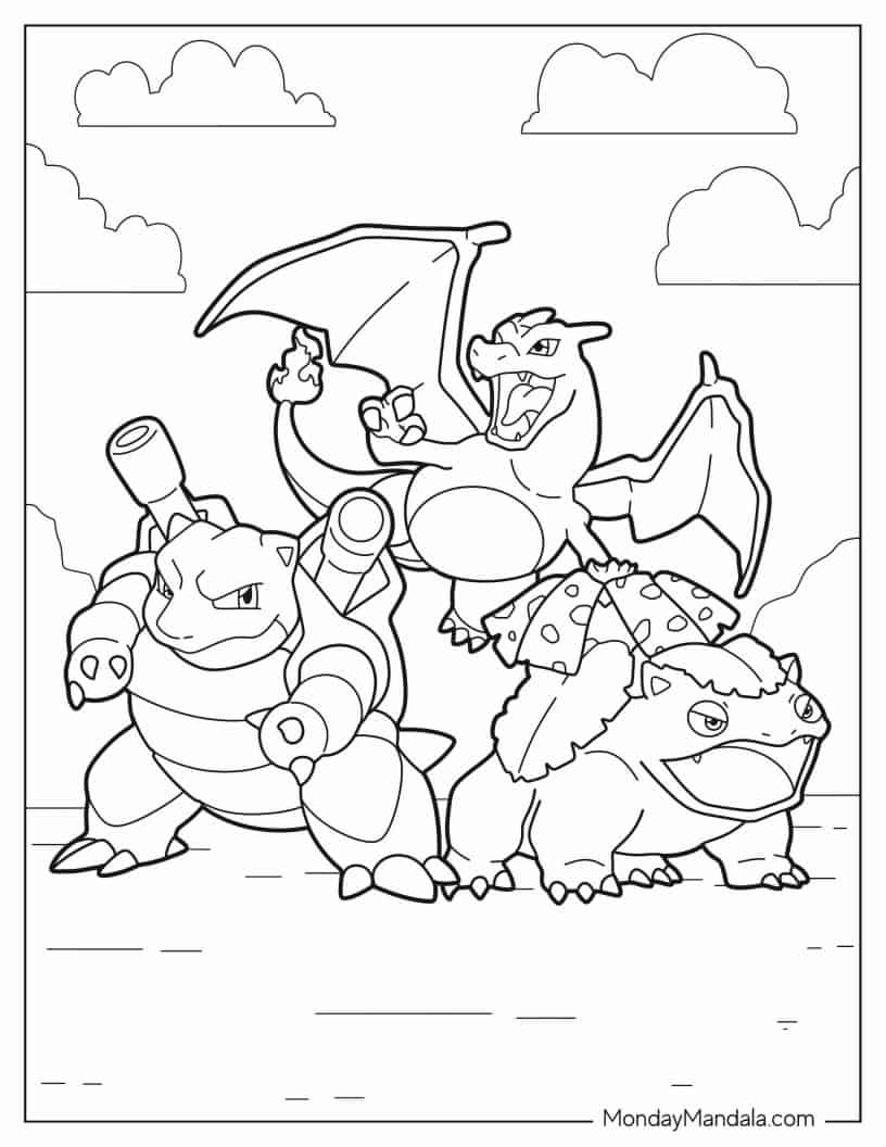 Charizard With Blastoise And Venosaur coloring page