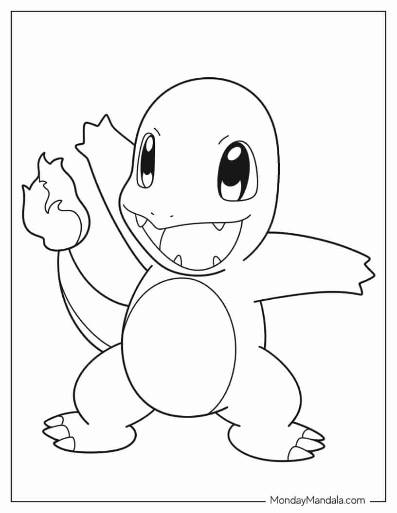 Charmander Coloring In For Kids coloring page — printable line art