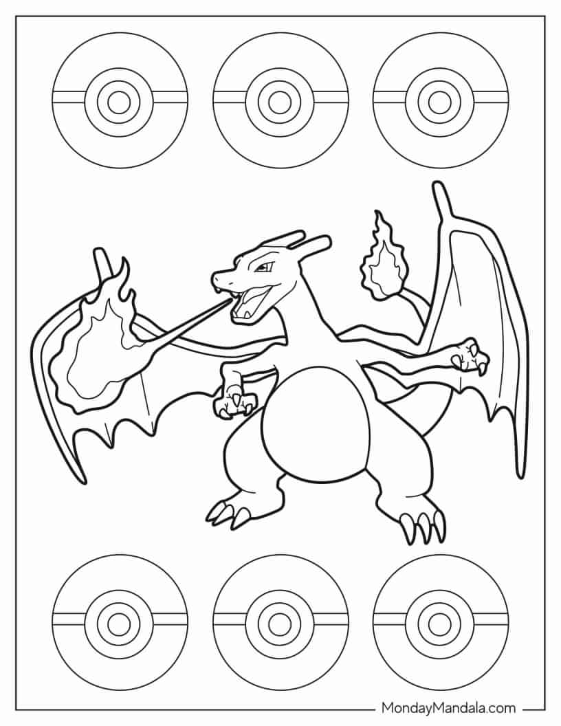 Easy Charizard Outline Coloring In For Kids coloring page