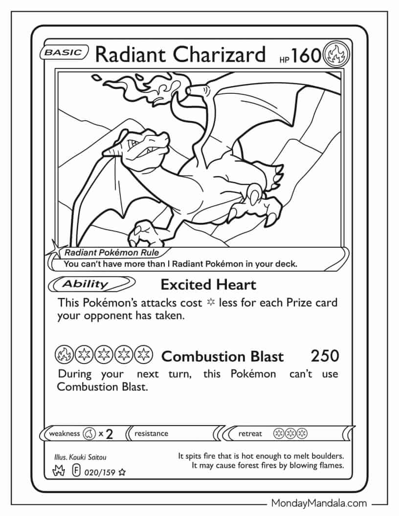 Radiant Charizard Pokemon Card Coloring Page coloring page