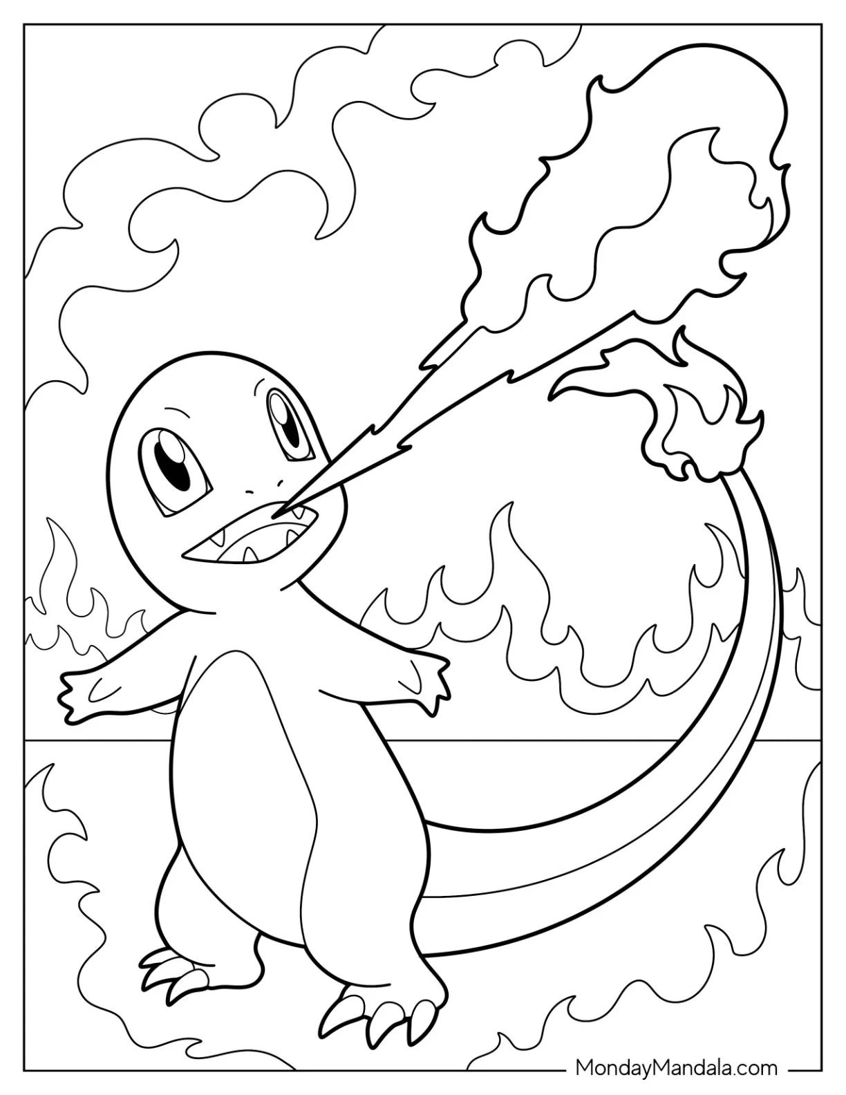 Charmander Coloring Page Breathing Fire coloring page — printable line art
