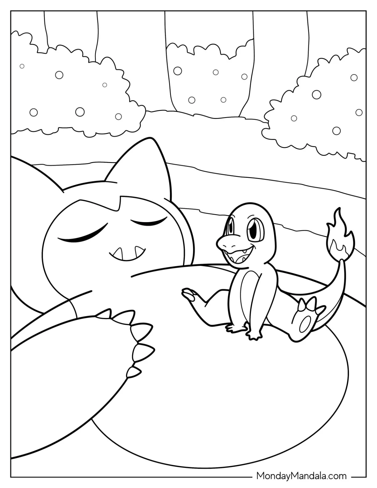 Charmander  Coloring Page Sitting On Top Of Snorlax coloring page