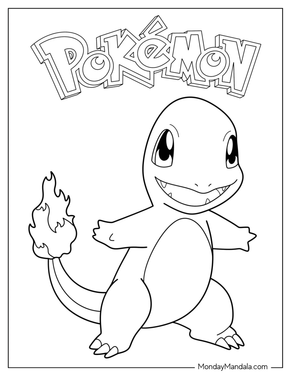 Simple Charmander Coloring Page Poster For Kids coloring page