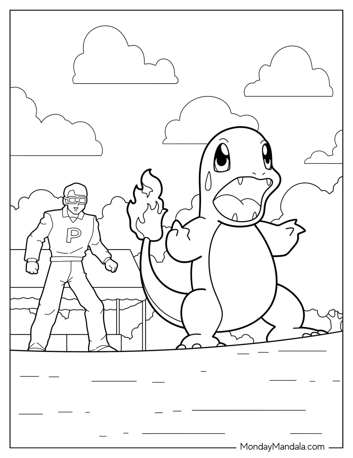 Worried Charmander Coloring Page In A Battle coloring page
